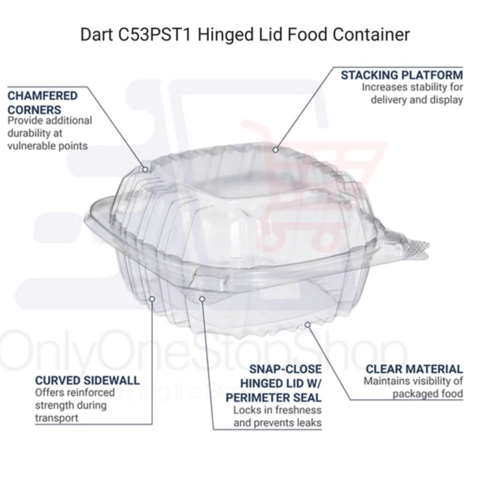 5" ClearSeal Hinged Lid Plastic Container #C53PST1 Dart