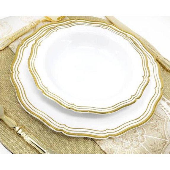 Aristocrat 7.5" White & Gold Plastic Soup Bowls 10 Pack