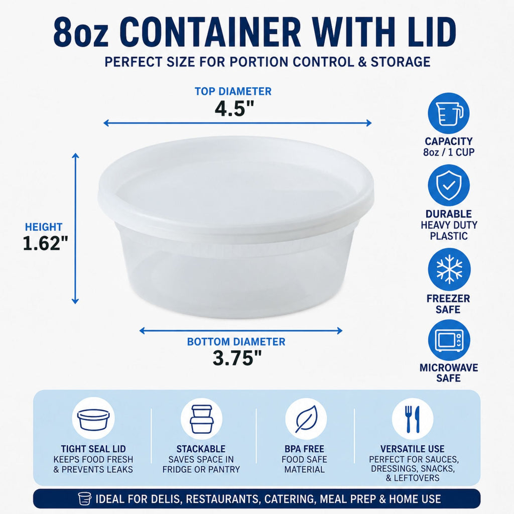 *BUY BULK* 8oz Containers with Lids Heavy Duty Plastic Deli Food Storage