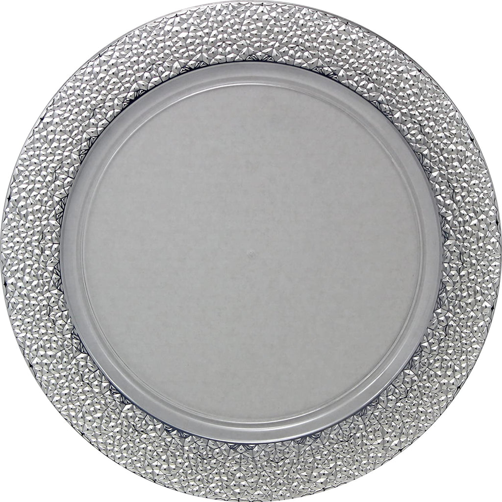 Hammered Design Plastic Charger Silver 13" 2 Pack