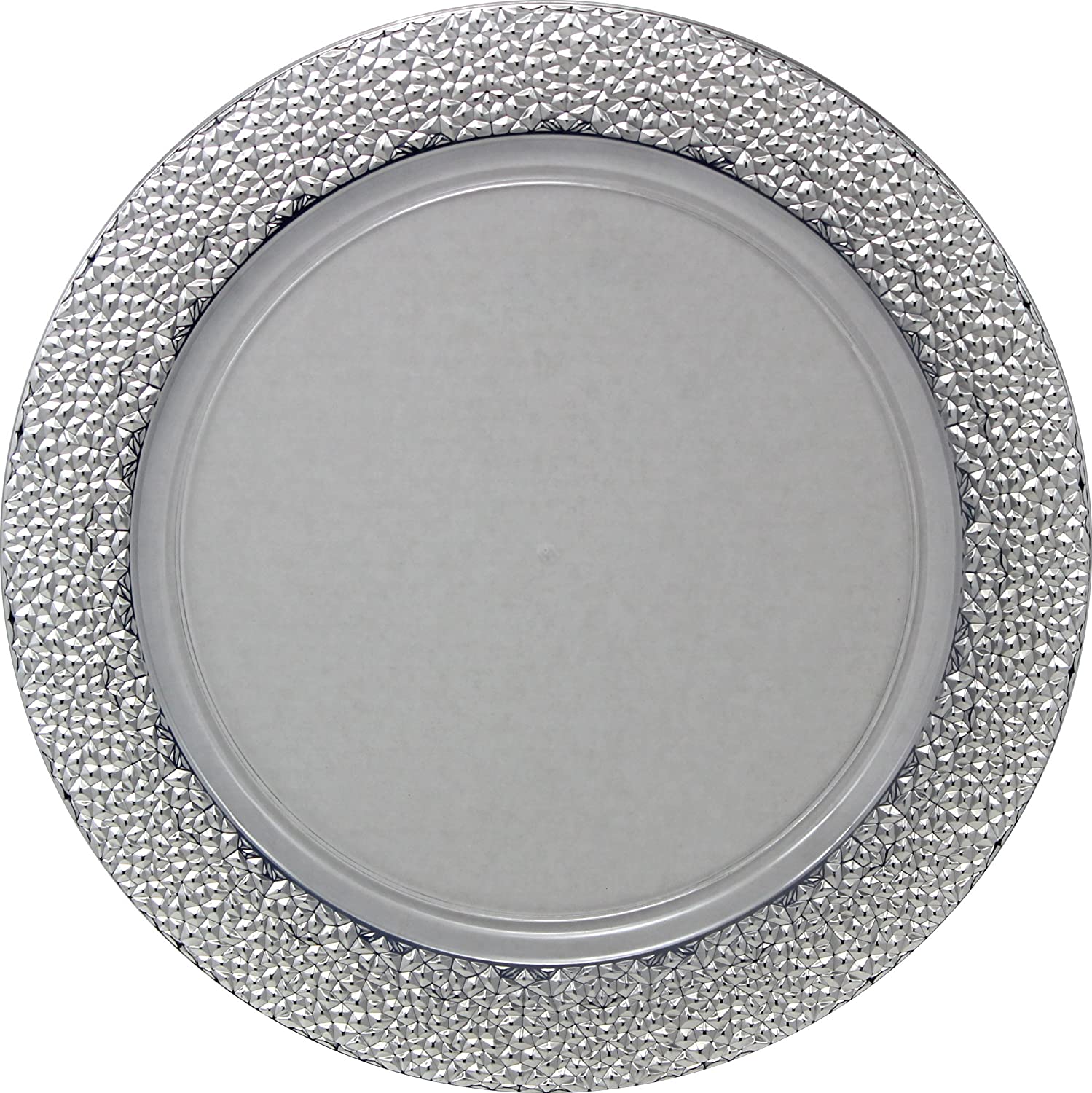 Hammered Design Plastic Charger Silver 13" 2 Pack