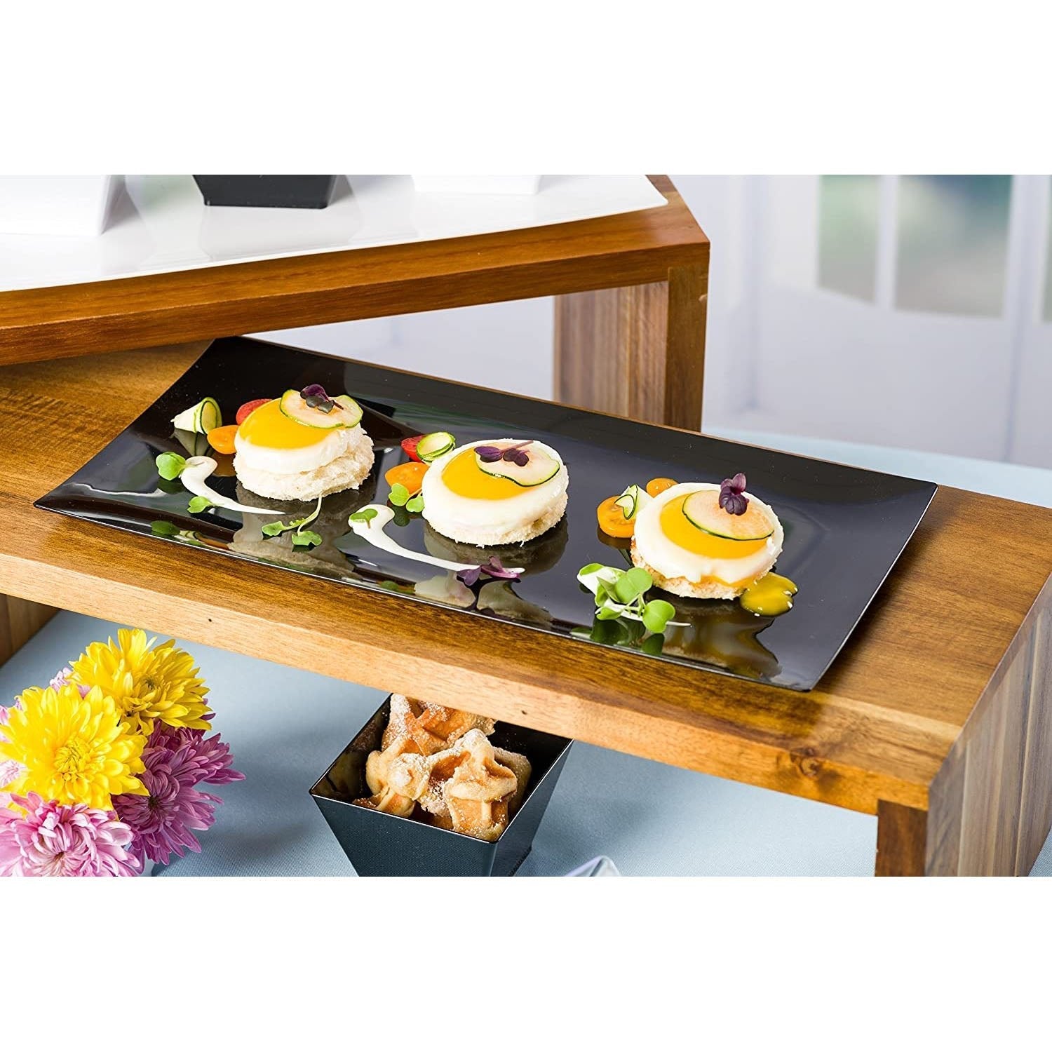 9" Black Rectangular Salad Plates Plastic 10 Pack