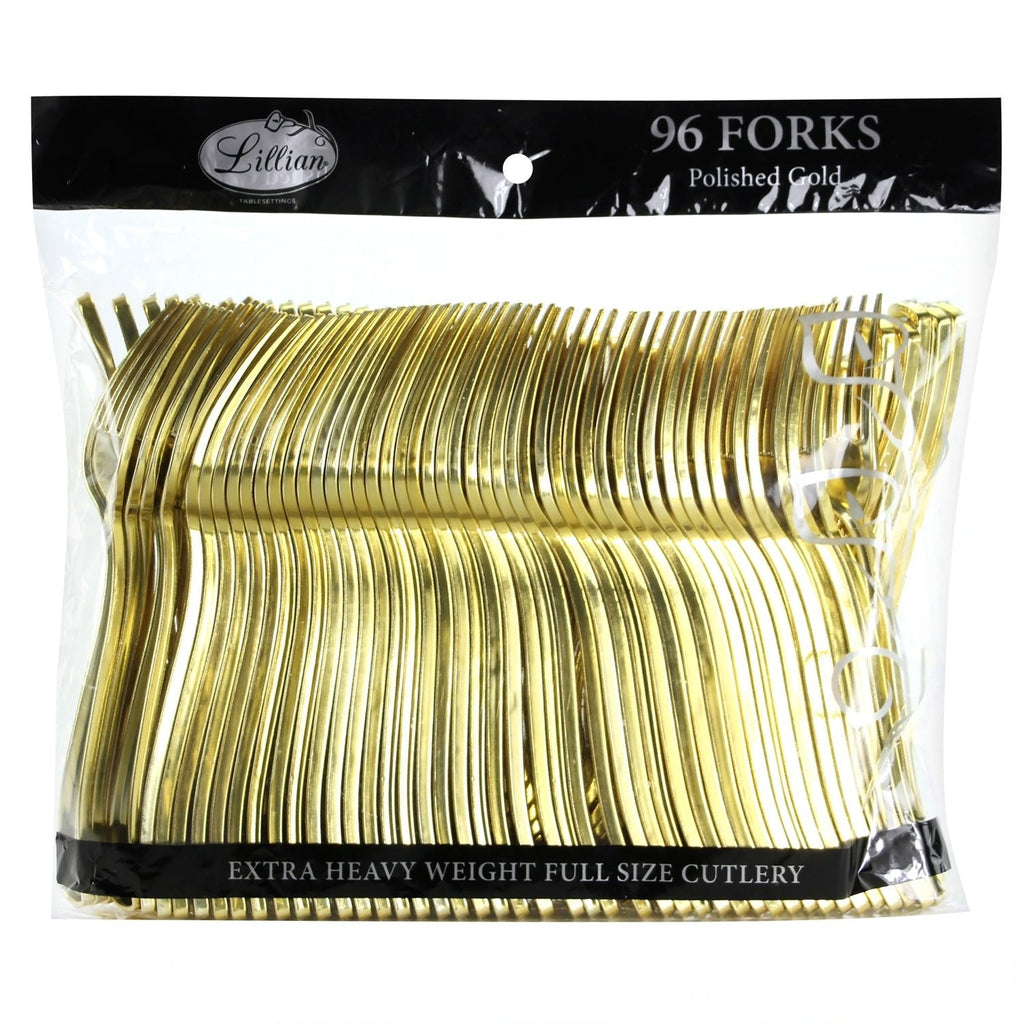 *BUY BULK* Gold Polished Forks Heavy Weight Plastic Disposable