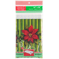 Poinsettia Wreath Plastic Table Cloth 54" x 96" 1 Count