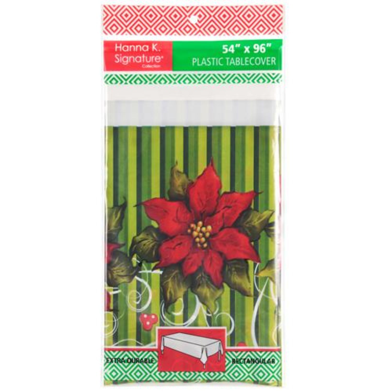 Poinsettia Wreath Plastic Table Cloth 54" x 96" 1 Count