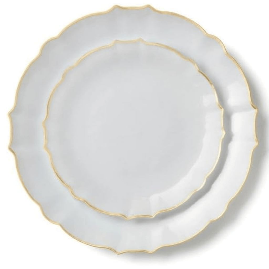 Luxe 7.5" White With Gold Rim Plastic Heavyweight Dessert Plates 10 Pack