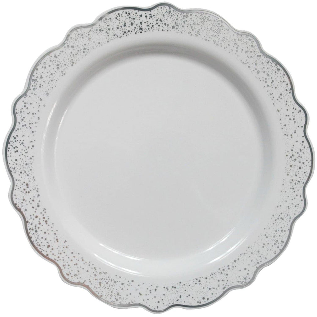 Confetti 9.5" Plastic Plate White Silver 10 Pack