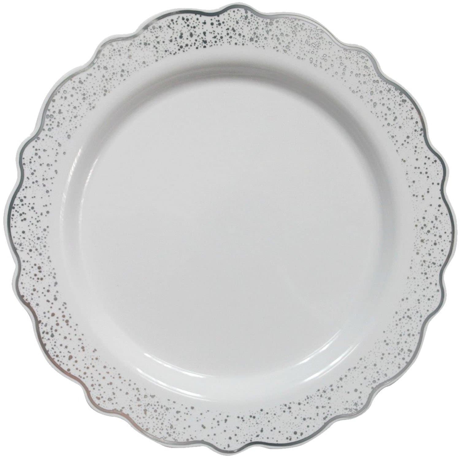 Confetti 9.5" Plastic Plate White Silver 10 Pack