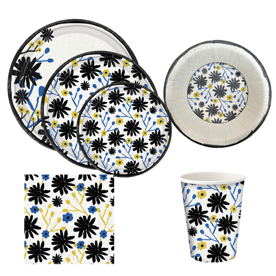 12oz Floral Indigo Paper Cups
