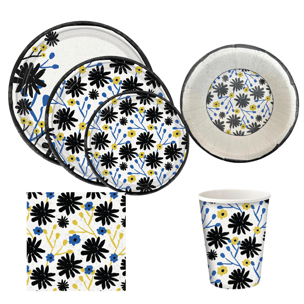 10" Floral Indigo Dinner Paper Plates