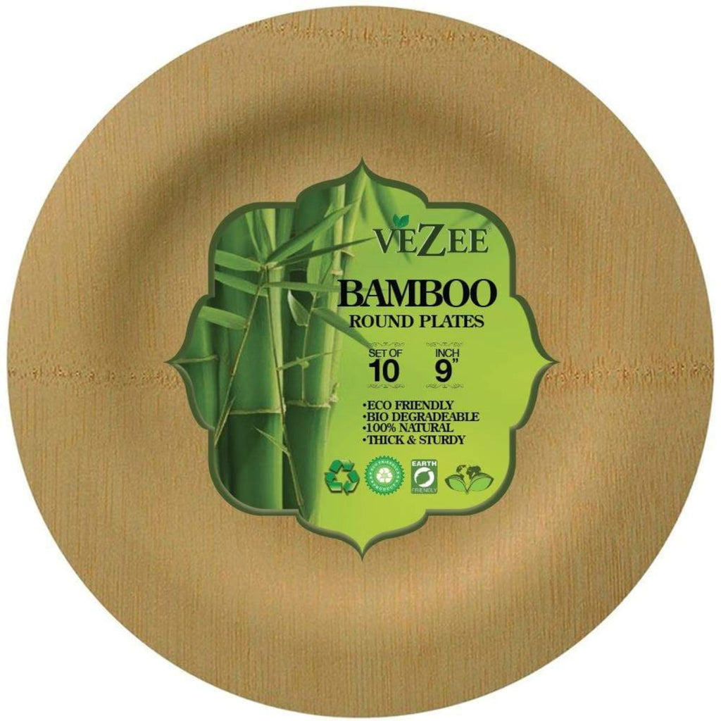 SALE Vezee Bamboo Disposable Dinner Plates Round Size 9" 10PC