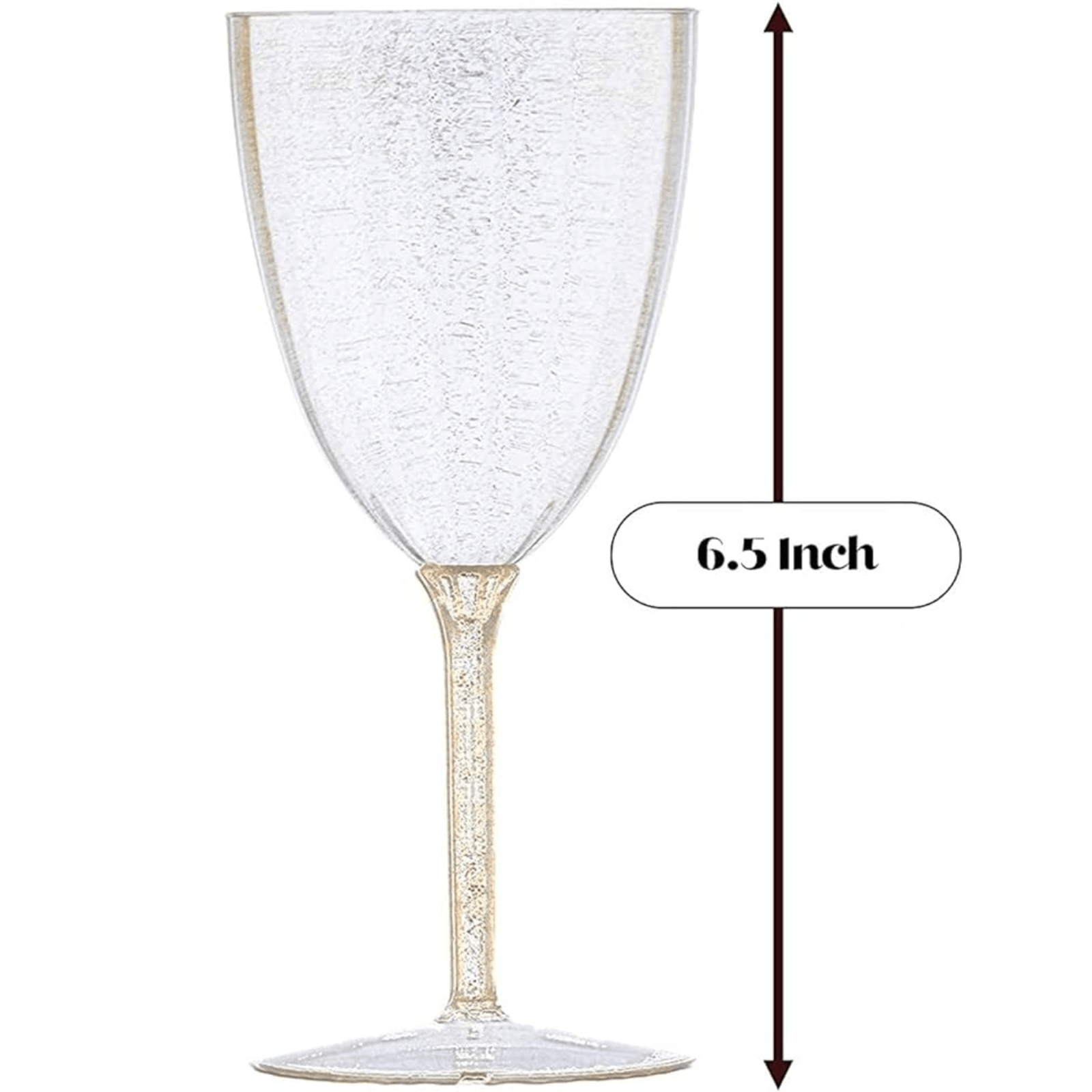 7 oz Gold Glitter Disposable Plastic Wine Glasses Goblet 8 Pack
