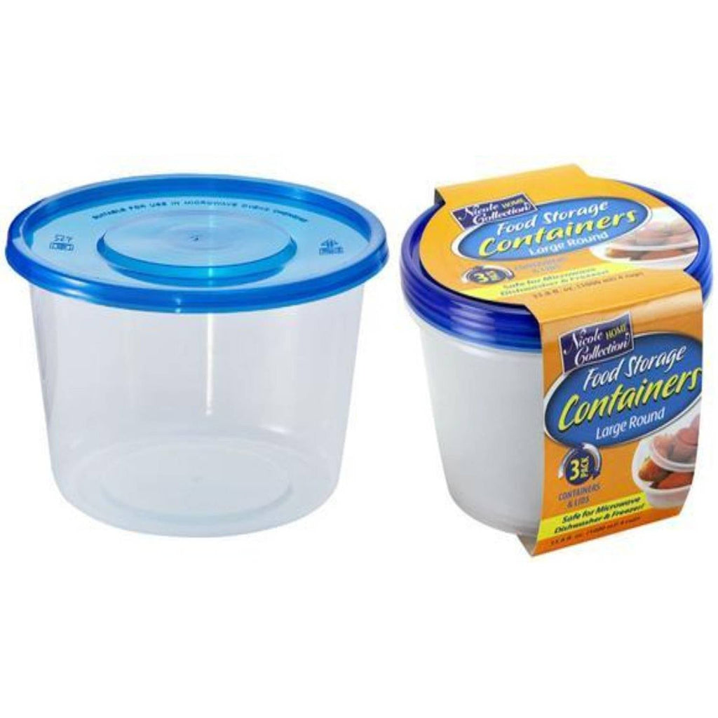 34oz Light Weight Plastic Containers With Lids Large Round Blue 3 Pack