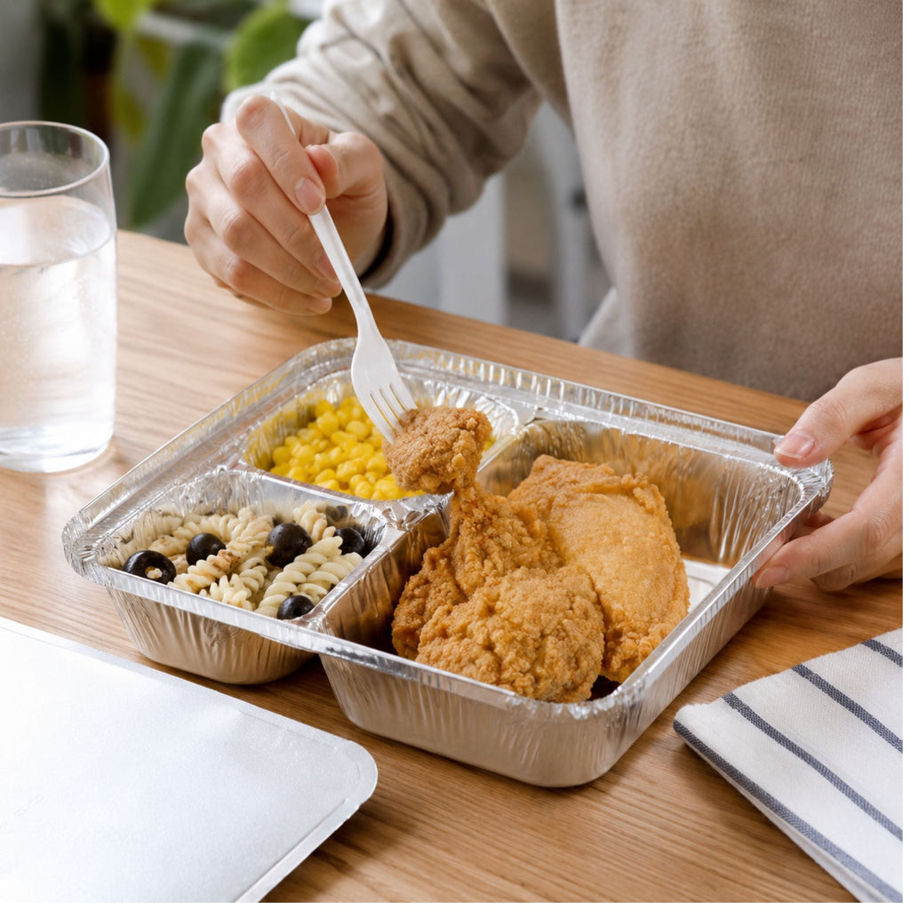 WHOLESALE 3 Compartment Aluminum Disposable Foil Pan/Tray with Board Lids 250/Case