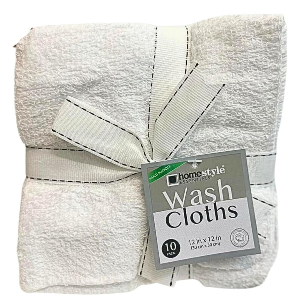 Wash Cloths 12"x12" 100% Cotton White 10 Pack