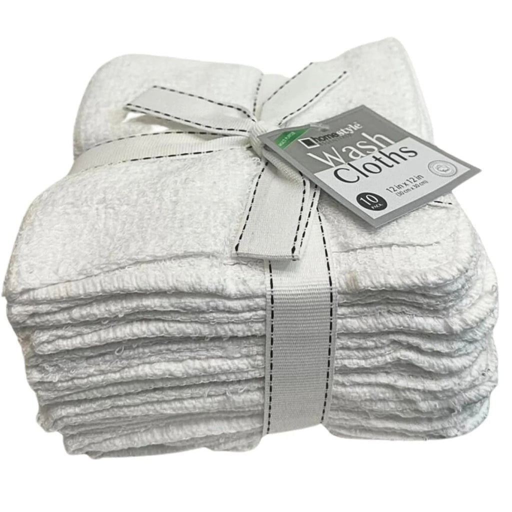 Wash Cloths 12"x12" 100% Cotton White 10 Pack