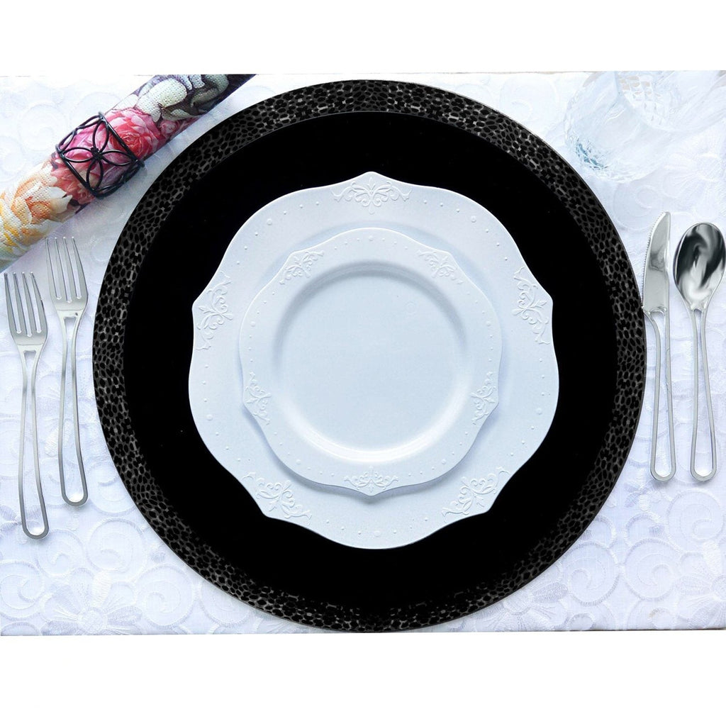*BUY BULK* Antique 10" Plastic Dinner Plates White  20 Pack