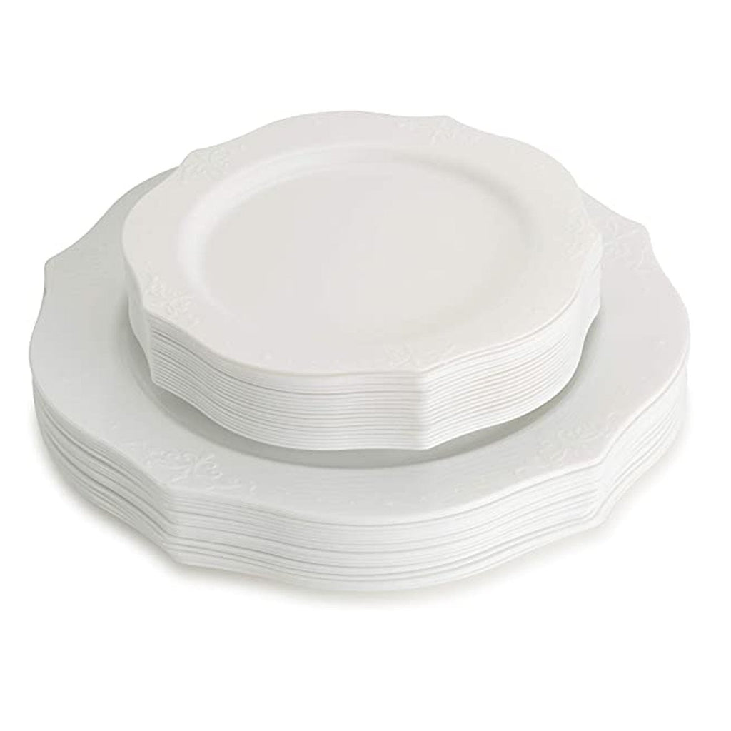 *BUY BULK* Antique 7'' Plastic Salad Plates White  20 Pack