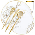 White & Gold Floral Plastic Dinnerware Set- Value Pack-Antique