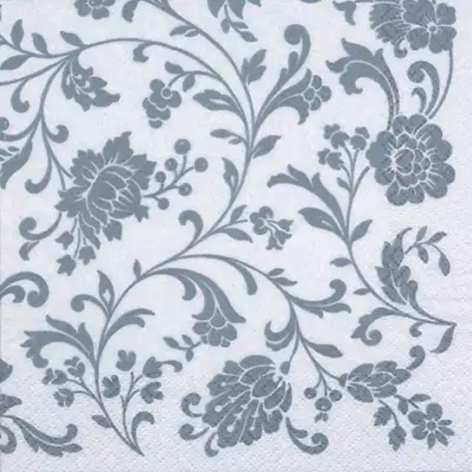 Arabesque White/Silver Lunch Napkins 20 Pack