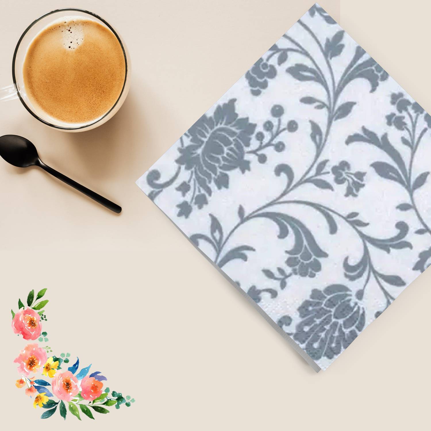 Arabesque White/Silver Lunch Napkins 20 Pack