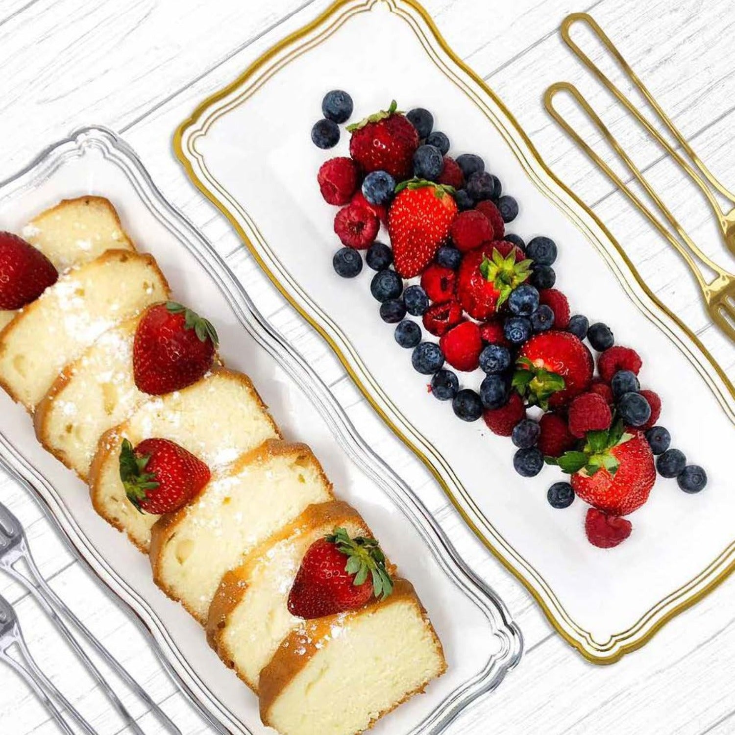 Aristocrat 13.75"x6" White & Silver Narrow Serving Trays Plastic 2 Pack