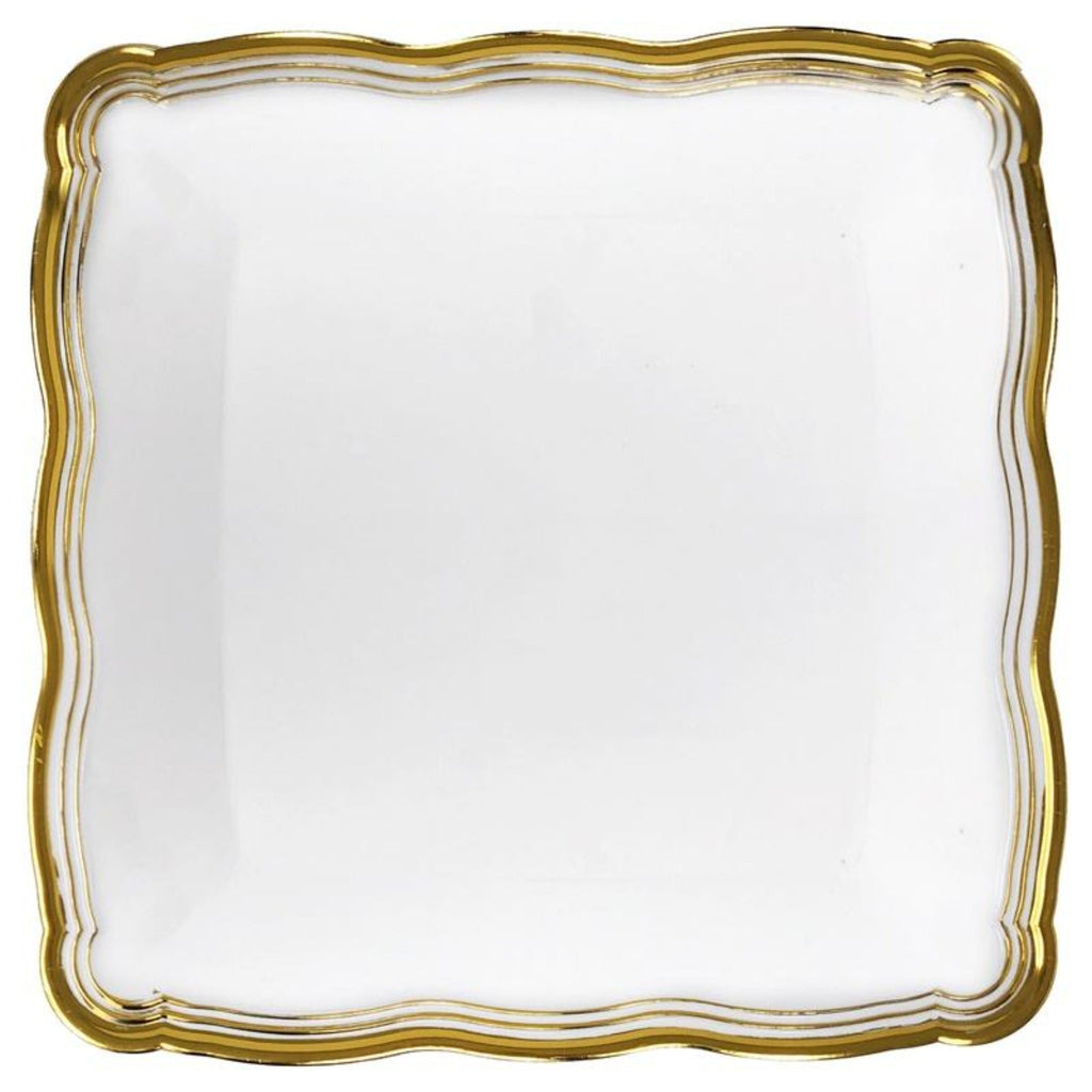 Aristocrat 12”x12” White & Gold Square Serving Trays Plastic 2 Pack