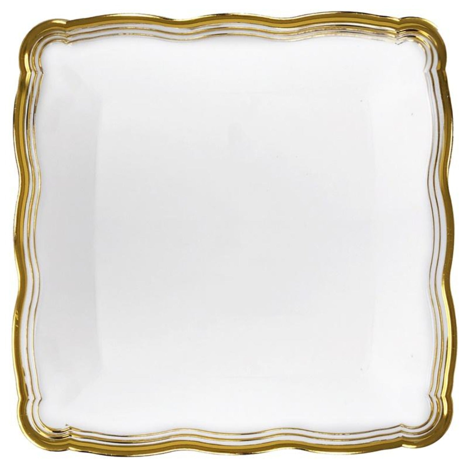 Aristocrat 12”x12” White & Gold Square Serving Trays Plastic 2 Pack