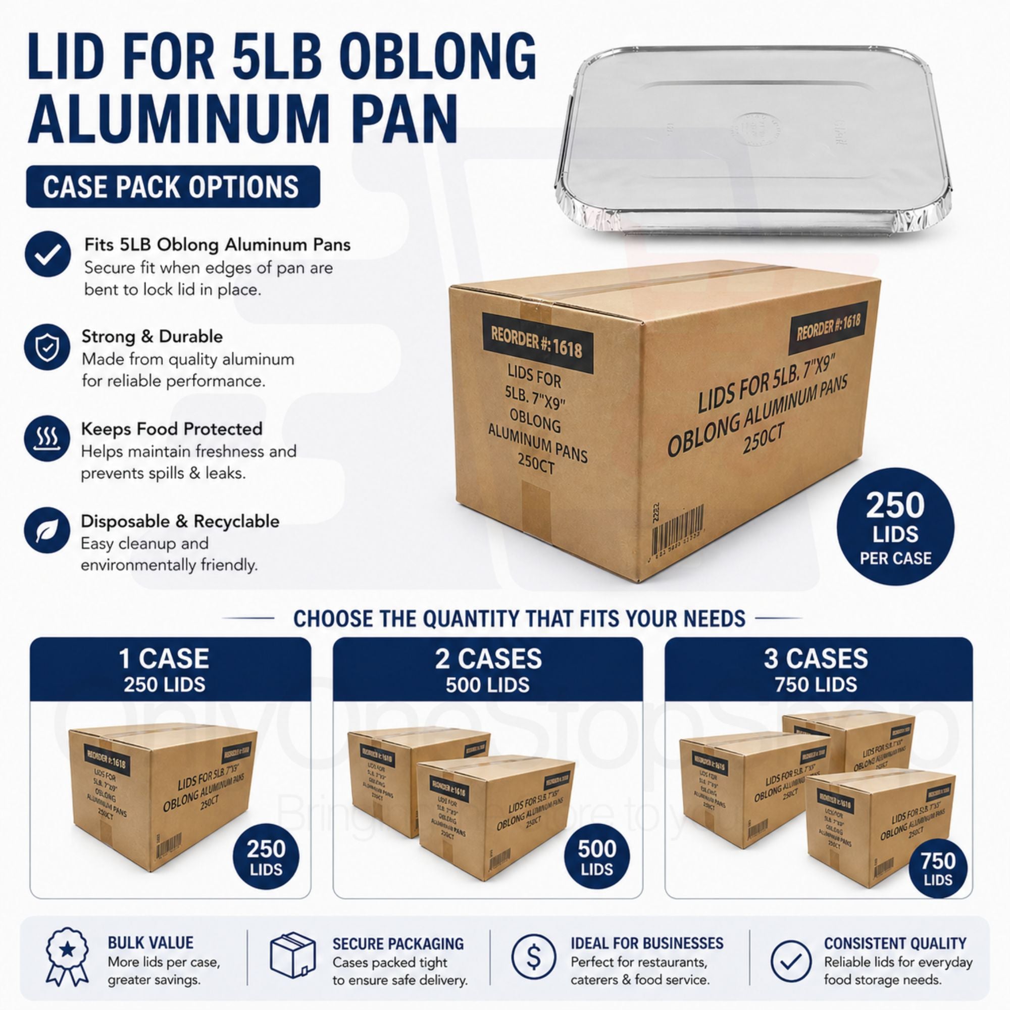 *WHOLESALE* 5LB Oblong Aluminum Lid (Must bend edges of pan to fit)  250/Case