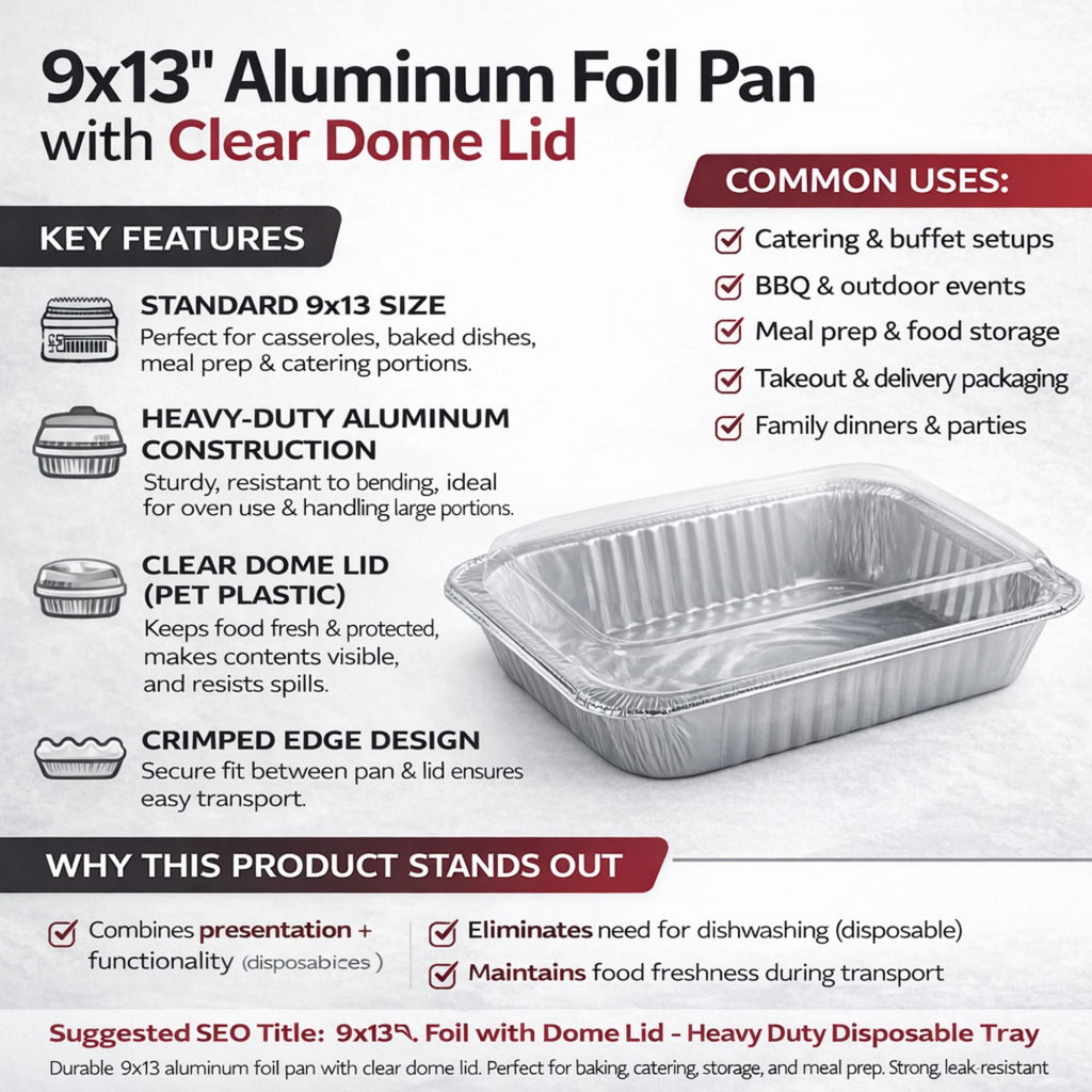 9×13 Half Size Heavy Weight Aluminum Pans with Dome lids