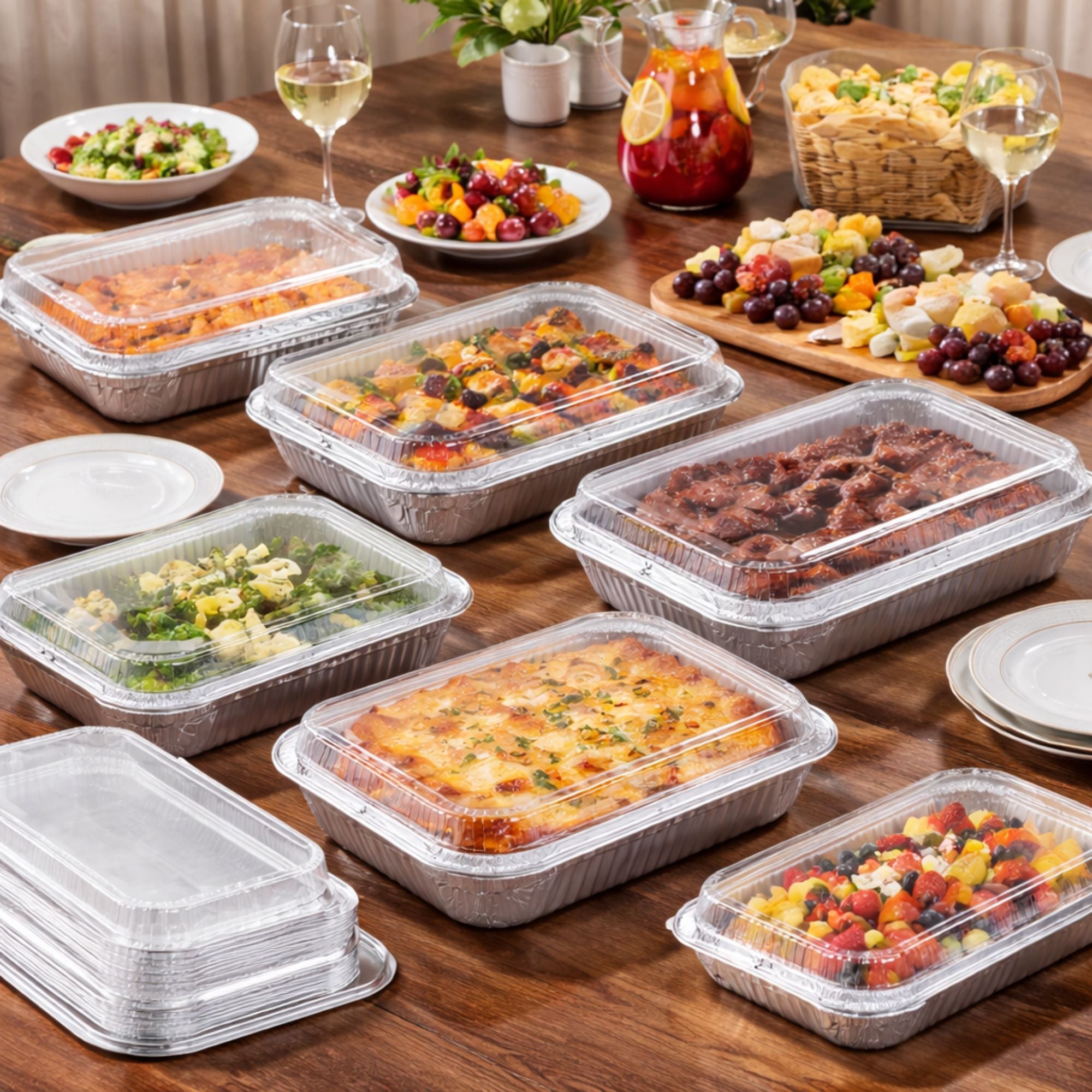 9×13 Half Size Heavy Weight Aluminum Pans with Dome lids