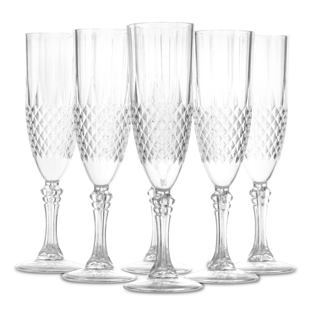8oz Crystal Effect Elegant Champagne Flutes  Plastic 4 Pack