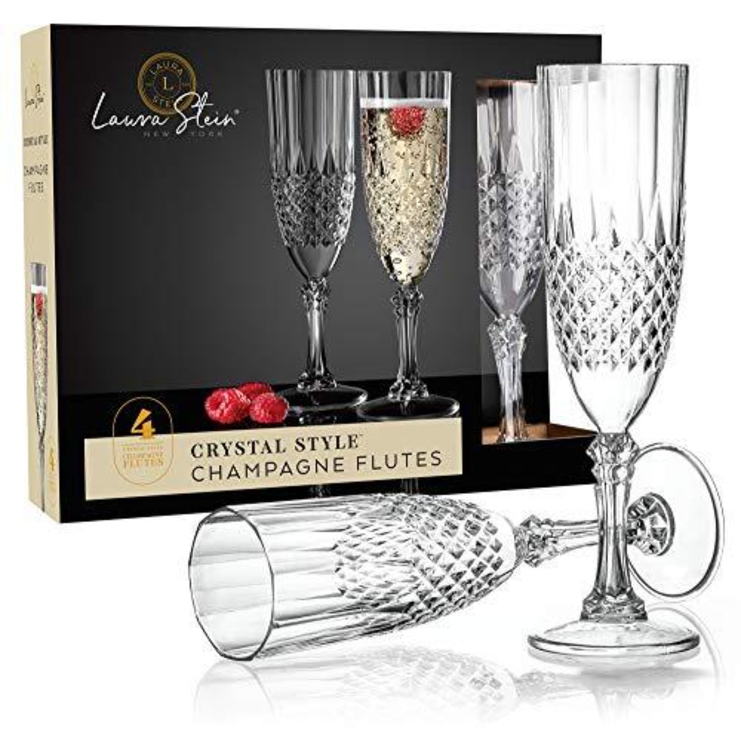 8oz Crystal Effect Elegant Champagne Flutes  Plastic 4 Pack