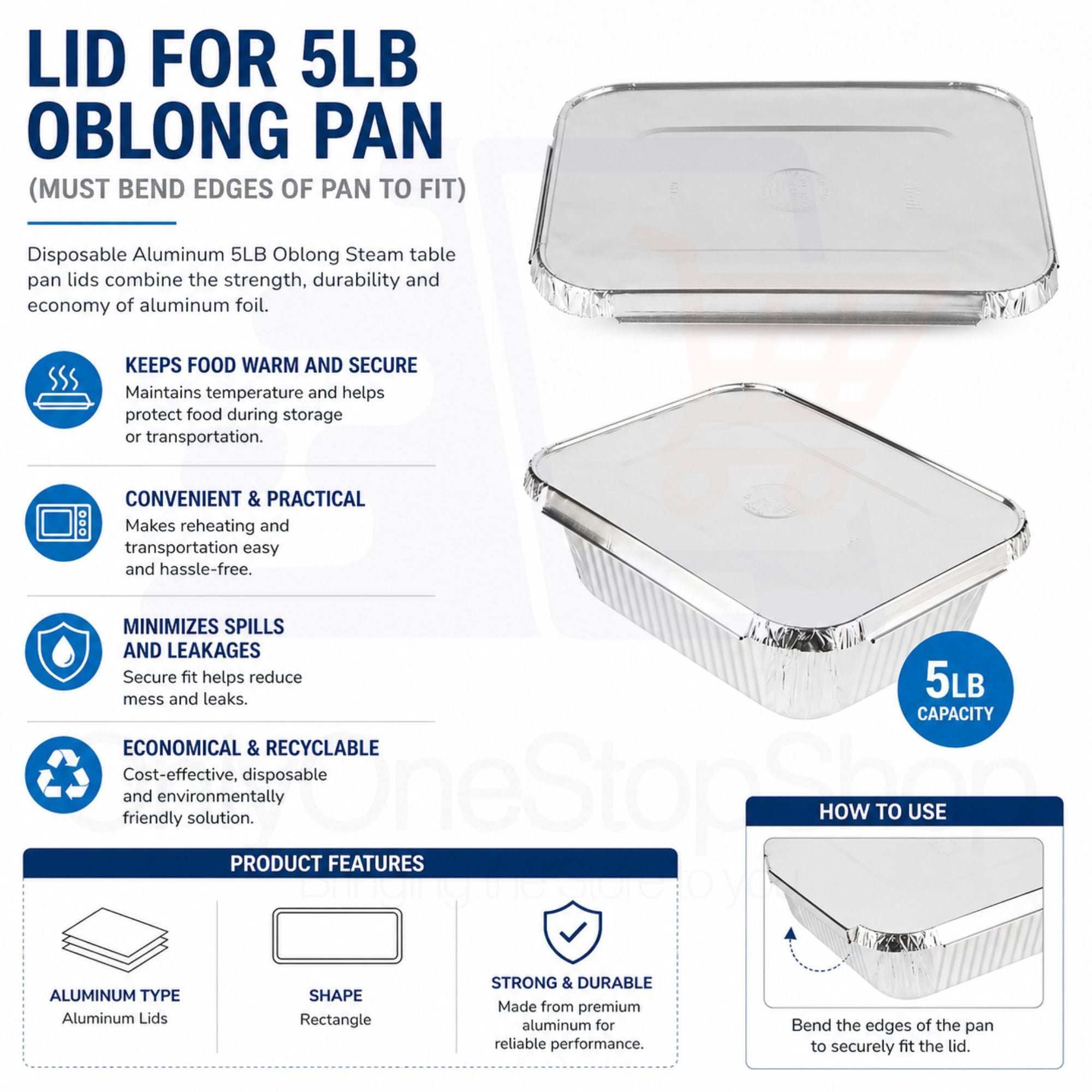 *WHOLESALE* 5LB Oblong Aluminum Lid (Must bend edges of pan to fit)  250/Case