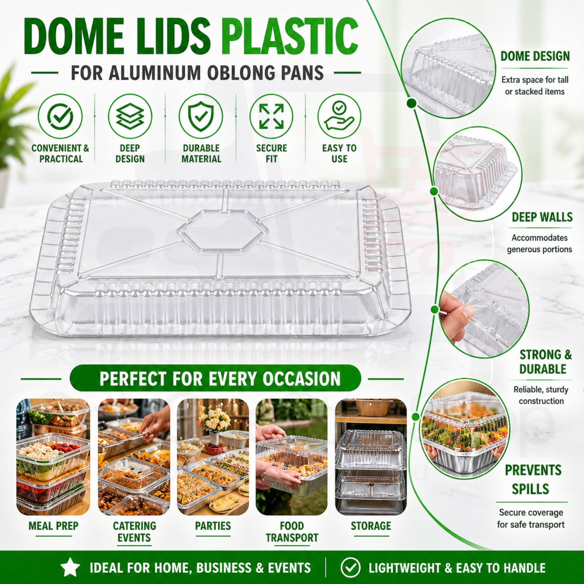 *WHOLESALE* Plastic Dome Lids For 5Lb Aluminum Oblong Pans 9.5" x 7" 500/case