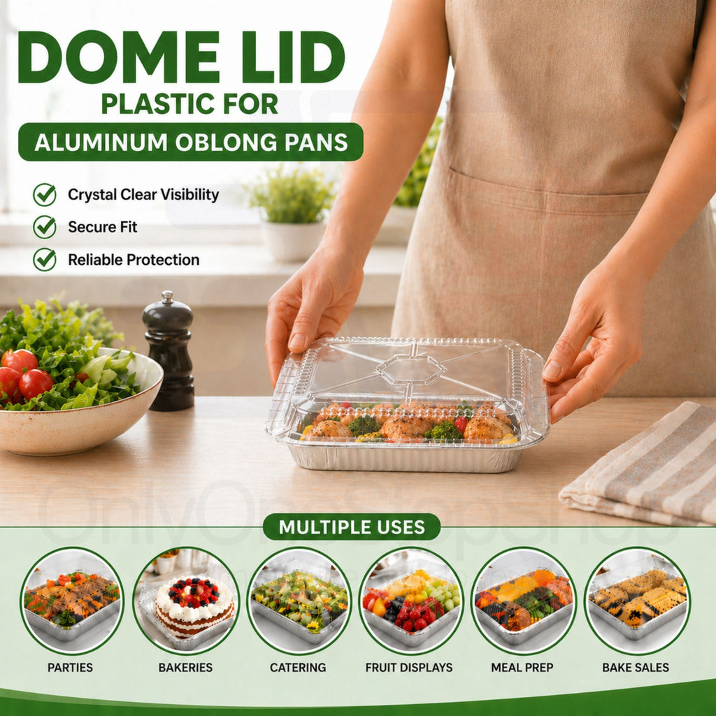 *WHOLESALE* Plastic Dome Lids For 5Lb Aluminum Oblong Pans 9.5" x 7" 500/case