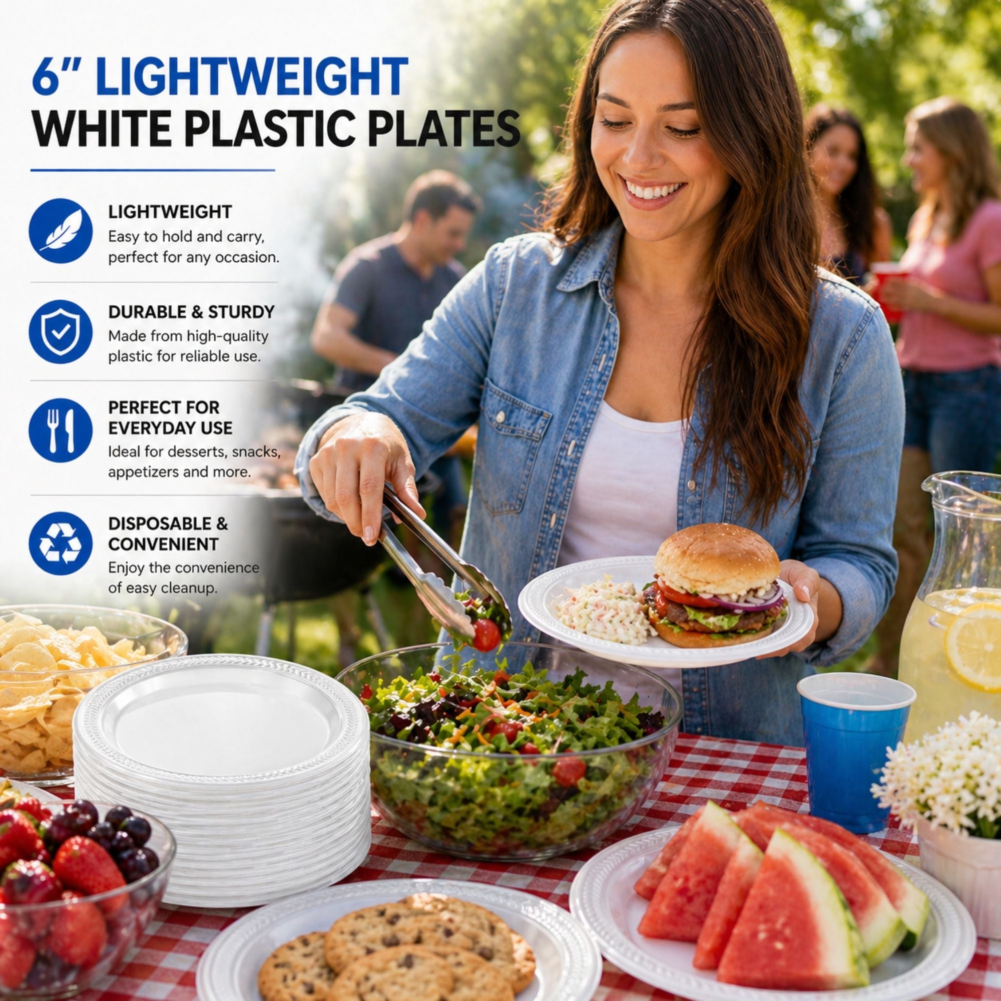*BUY BULK* 6" plates Lightweight White Plastic  Disposable