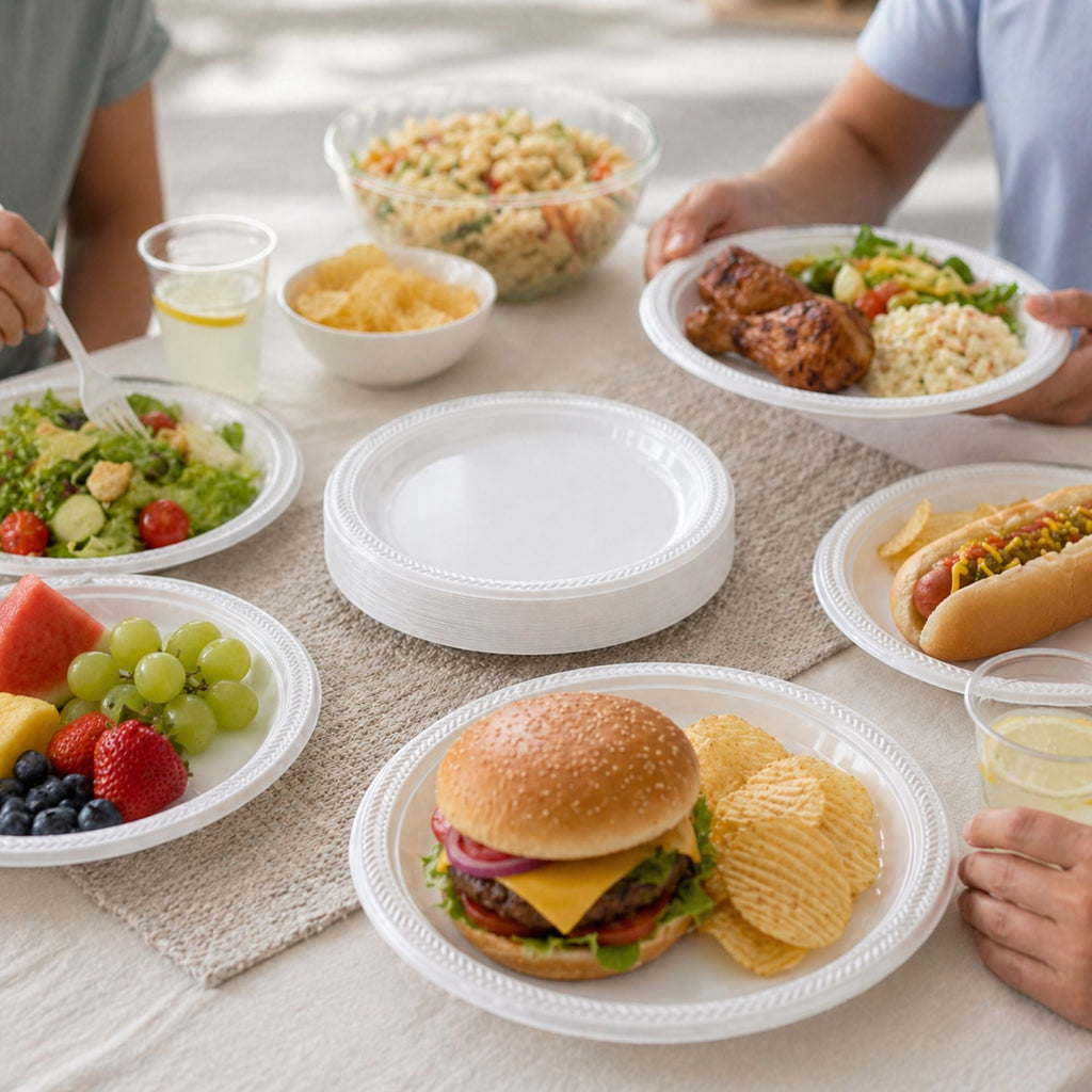 *BUY BULK* 9" White Plates Light Weight Plastic Disposable