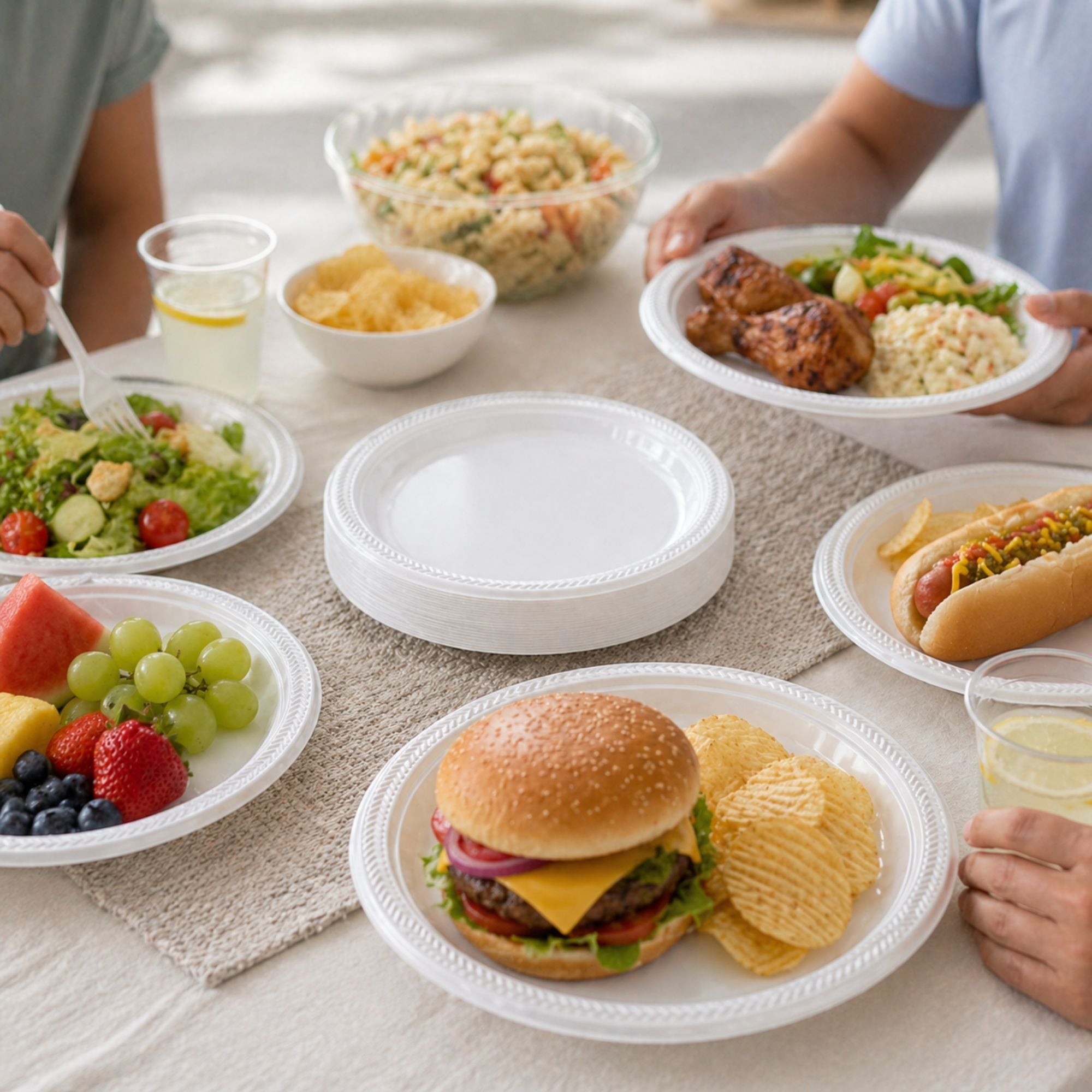 *BUY BULK* 9" White Plates Light Weight Plastic Disposable