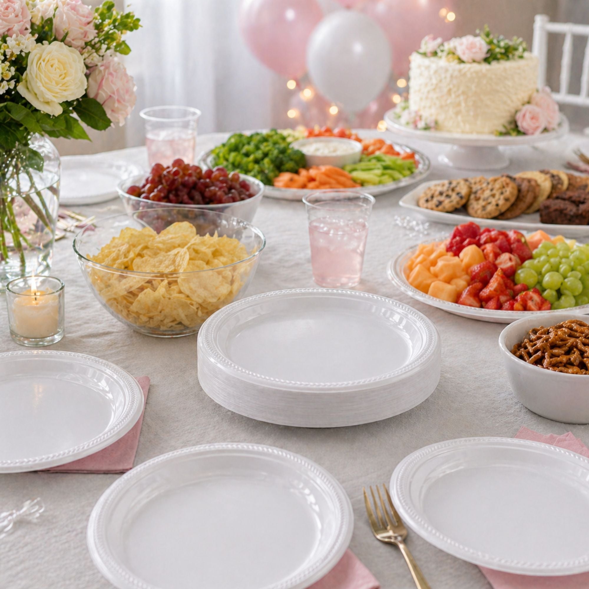 *BUY BULK* 9" White Plates Light Weight Plastic Disposable