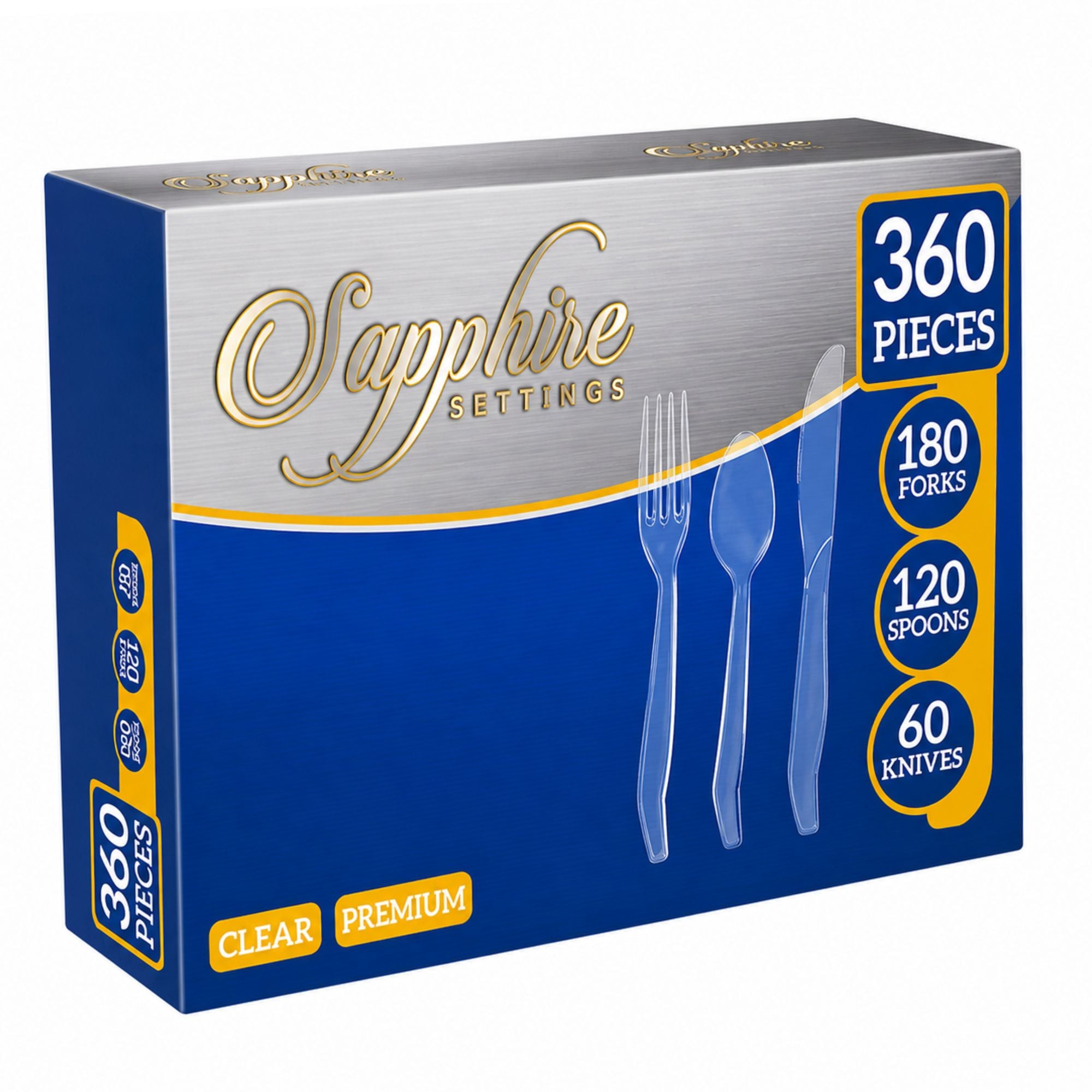 360 Piece Clear Plastic Cutlery Set Forks Spoons Knives Premium Disposable