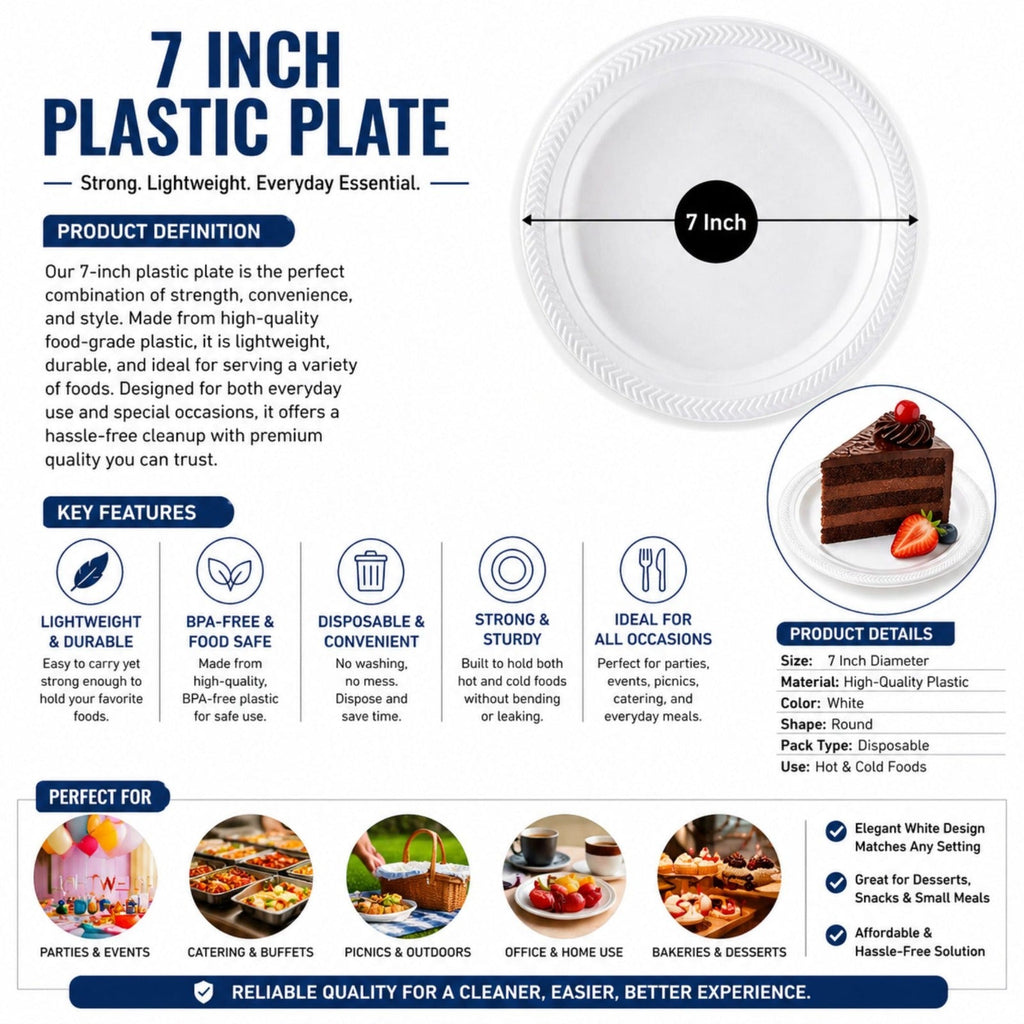 *WHOLESALE* 7" Lightweight White Salad Plates  Disposable Plastic 800/Case
