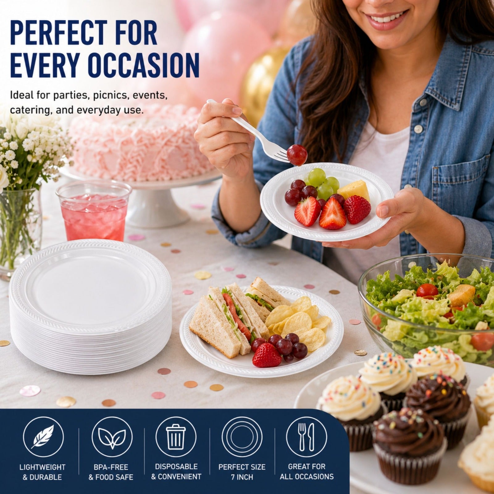 *WHOLESALE* 7" Lightweight White Salad Plates  Disposable Plastic 800/Case