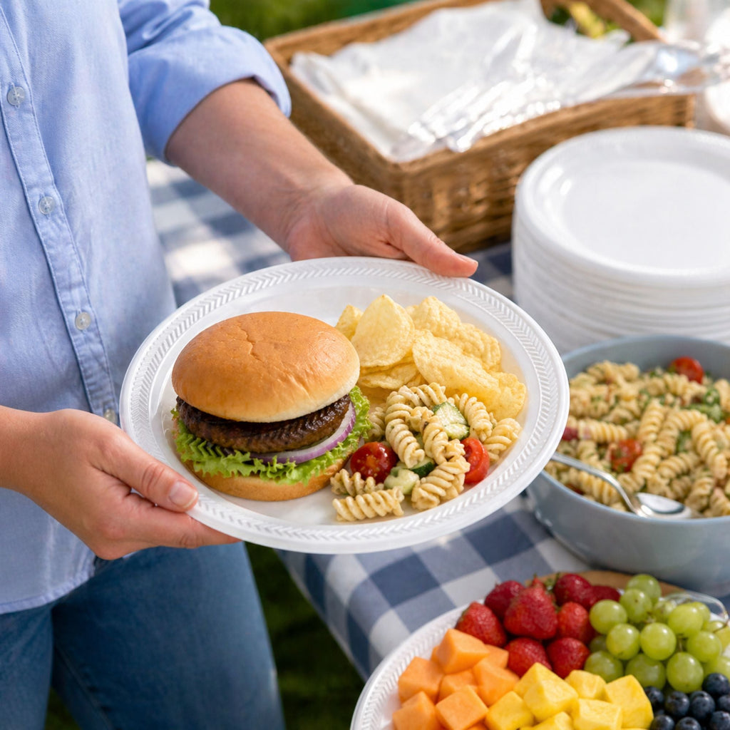 *BUY BULK* 9" Lightweight White Plastic plates Disposable