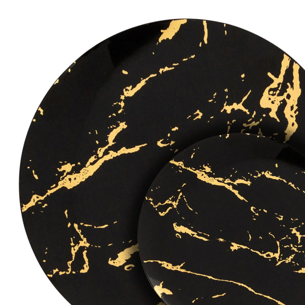 Gold Stroke 10″  Black Dinner Plates Plastic 10 Pack