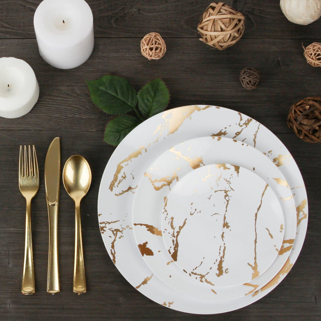 Gold Stroke 9" White Meal Plate Plastic
