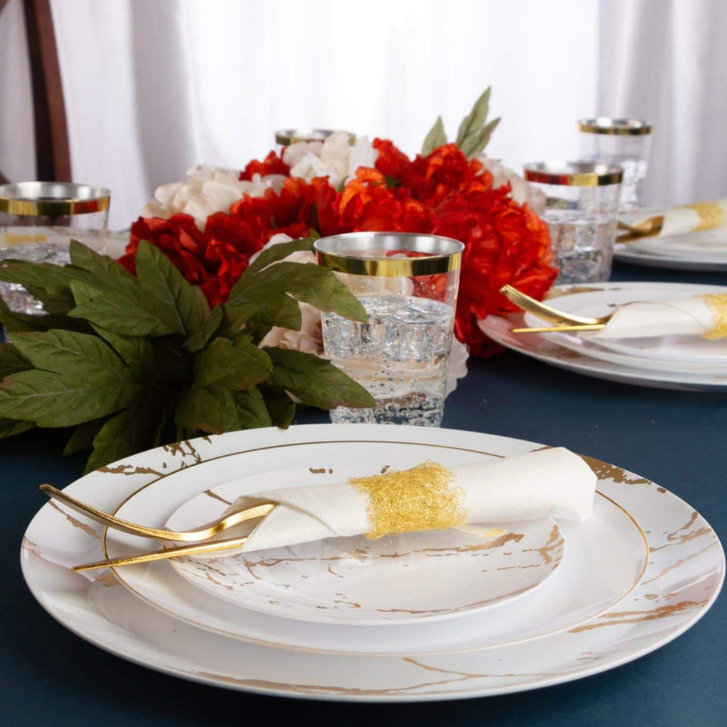 White with Gold Plastic Dinnerware Set- Value Pack-Stroke