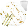 White with Gold Plastic Dinnerware Set- Value Pack-Stroke