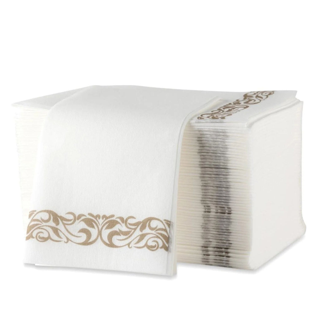 White With Gold Rim Plastic Dinnerware Set- Elegant Party Pack-Organic