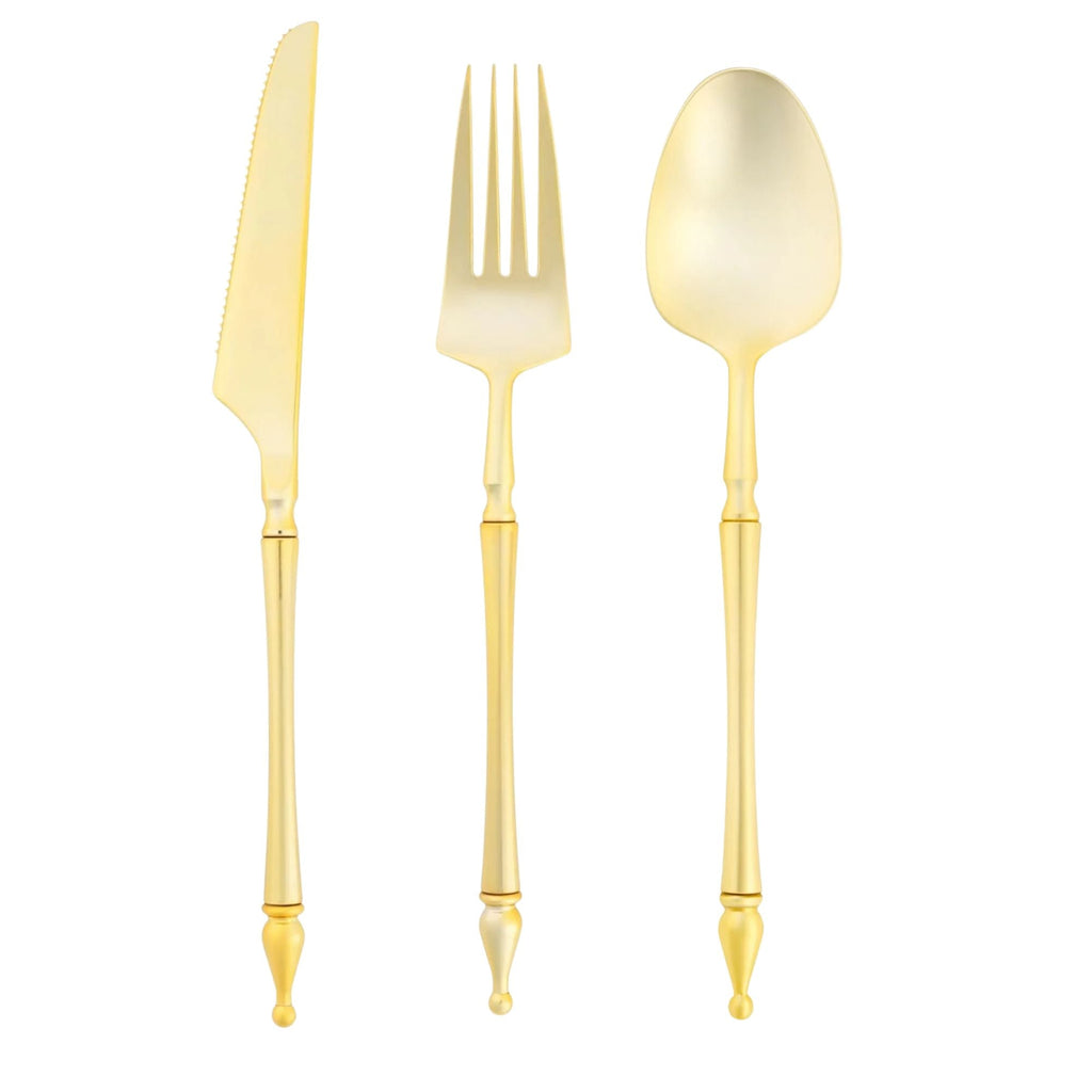 White With Gold Rim Plastic Dinnerware Set- Elegant Party Pack-Organic